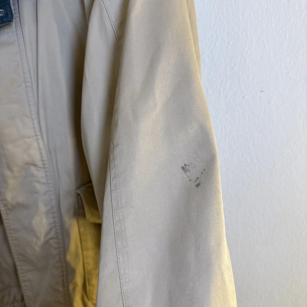Vtg Eddie Bauer Sandstone Bomber Jacket Tan Plaid Lined Mens Large 90s Stained‎